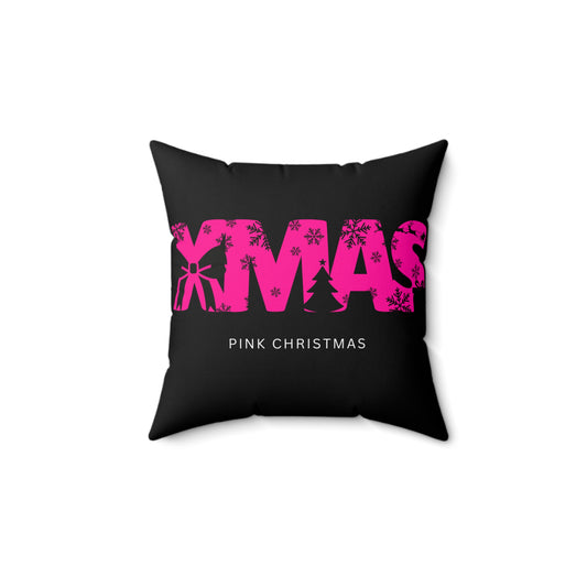 Pink Christmas Decor Pillow, Festive Cushion, Xmas Home Decoration, Holiday Gift, Christmas Living Room Accent - Hot Pink