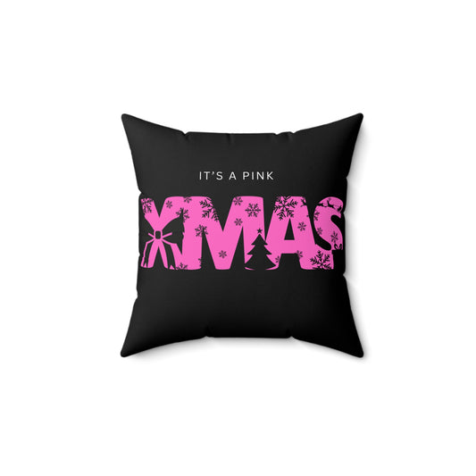 Pink Christmas Decor Pillow, Festive Cushion, Xmas Home Decoration, Holiday Gift, Christmas Living Room Accent